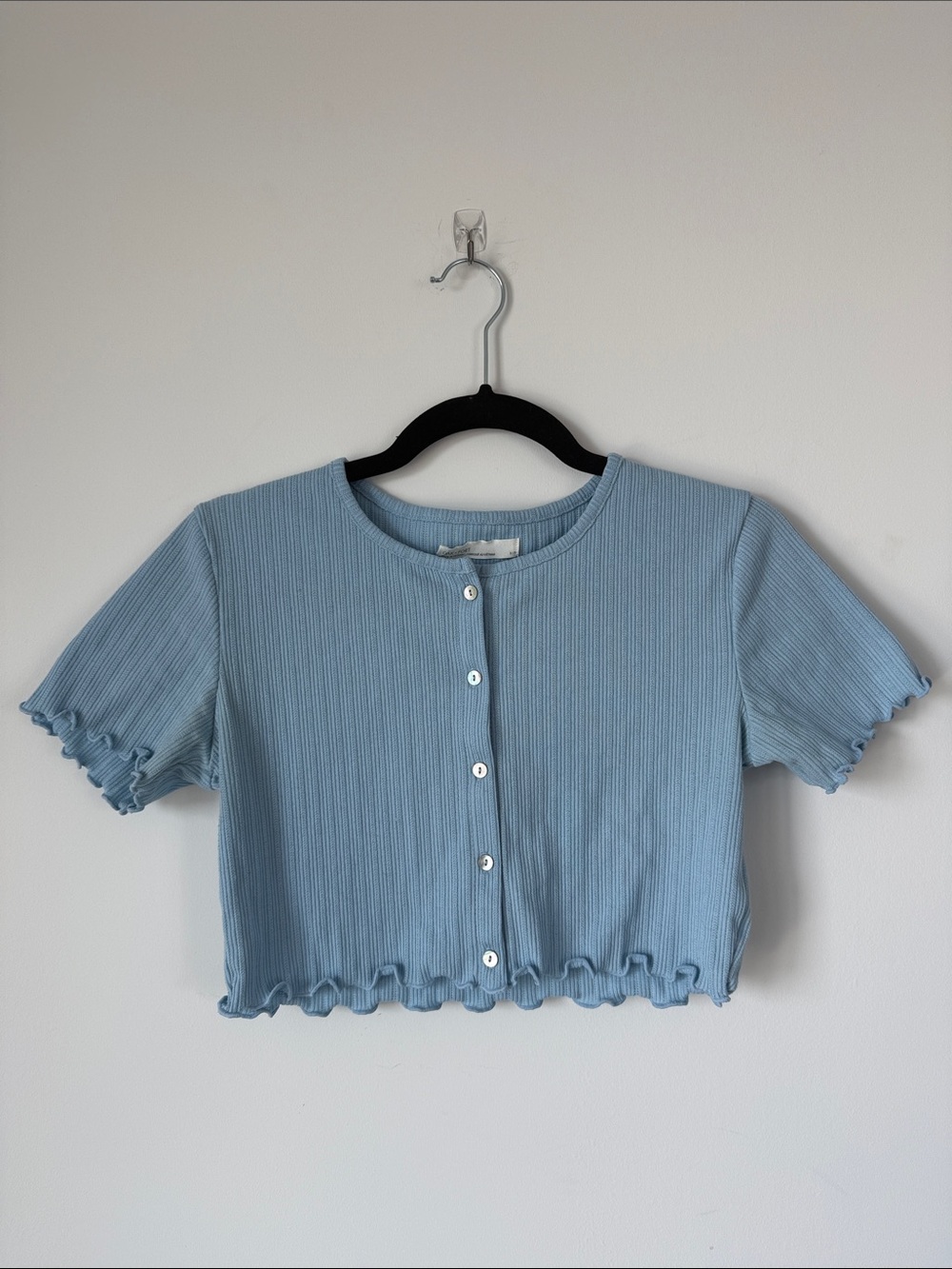 OAK + FORT Light Blue Ribbed Crop Button Cardigan